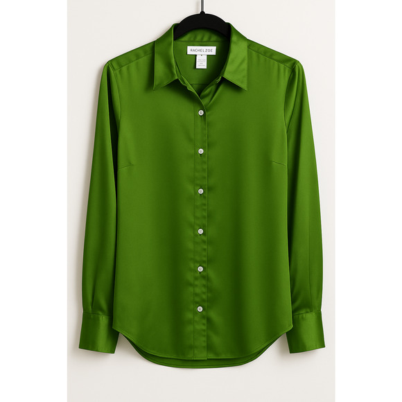 Rachel Zoe Green Satin Button Down Blouse – Size Large - Picture 1 of 6